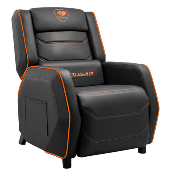 Cougar Ranger S Gaming Sofa, Side Storage Pocket, Breathable PVC Leather, Headrest Lumbar Pillow, Adjustable Design, Up to 160Kg Weight Capcity, Black/Orange | 3MRGSORB.0001